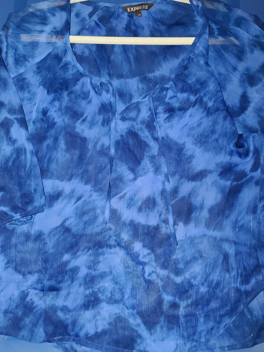 Express Vintage Sheer Blue Tie-Dye Blouse Top XS Y2K Boho / Womens